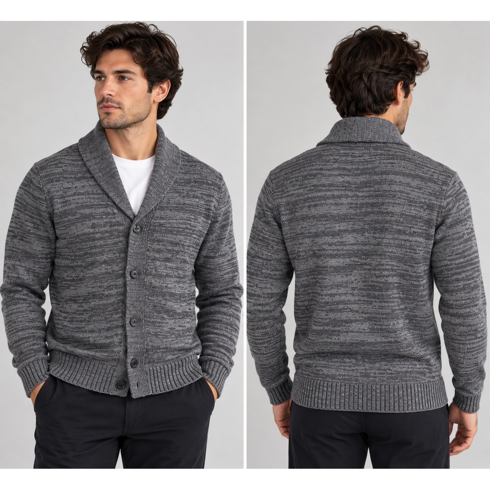 John Bartlett Consensus Mens Gray Space Dye Shawl Collar Cardigan Sweater Small
